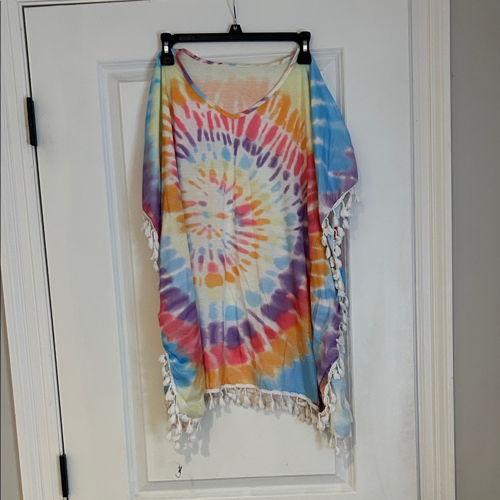 Tie-Dye Swim Coverup with Tassels